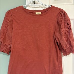 Elie Tahari Terracotta Blouse with Lace Sleeves